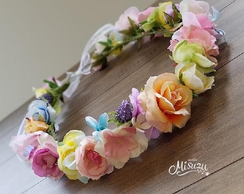 *misuzu*優しいパステルｍｉｘ花冠　レストランウェディング　ガーデンパーティ　結婚式　２次会　ハワイ　ブライダル　ブーケ