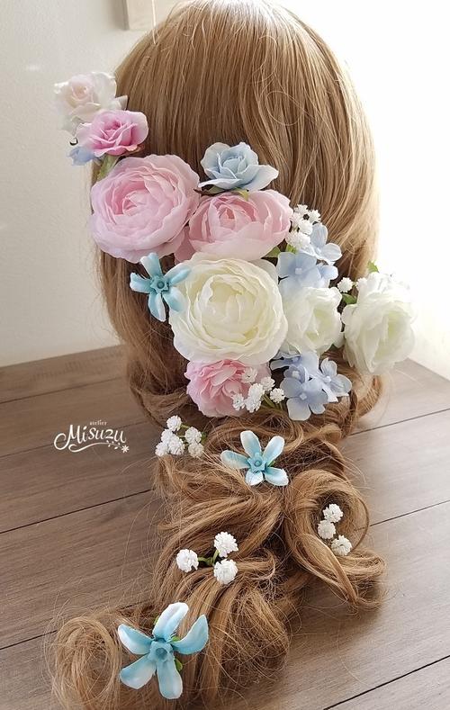 *misuzu*ホワイトｘピンクｘ水色　結婚式　２次会　ヘッドドレス　ブライダル　051　優しいパステルmixカラー　髪飾り 4,752円