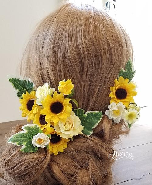 楽天市場 Misuzu 夏のヘッドドレス 向日葵 結婚式 ２次会 ヘッドドレス 夏フェス ひまわり ブライダル 053 髪飾り ベルフルール美鈴