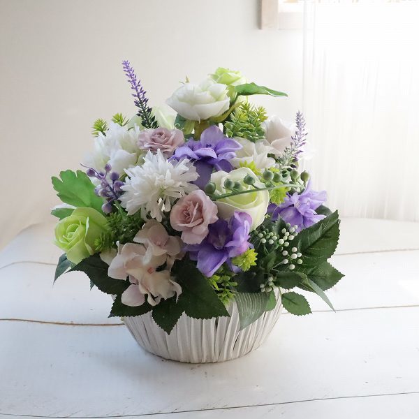 お新盆　お供え フラワーアレンジメント　　ソープフラワー 直送でお気持ちを届けます　枯れないお花 仏花 手入れ不要