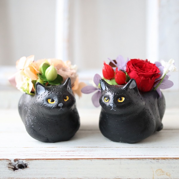 楽天市場】アレンジメント 造花 置物 くろ猫 胡蝶蘭 ミニアレンジ ねこ