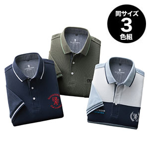 【送料無料】【サルーンエクスプレス デザイン違い半袖ポロシャツ3色組 AS-0570】3枚セット 前立て 襟 デザイン カノコ 鹿の子 ロゴ刺しゅう