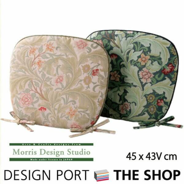 ダイニングシートクッション おしゃれ MORRIS (ウィリアムモリス) レスターアカンサス 45×43Vcm 椅子用 馬蹄型 カバー取り外し可 リビング ダイニングチェア ひも付き ブランド 高級 日本製 国産 洗える 川島織物セルコン 送料無料 LN1714|川島織物セルコン デザインポート