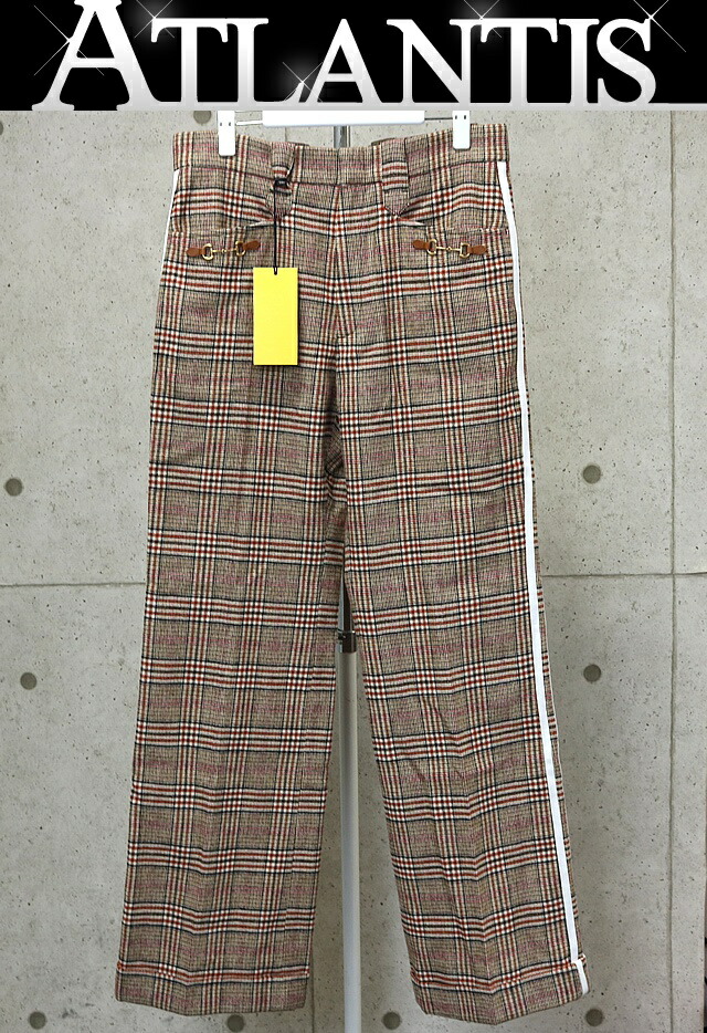 新品 GUCCI アディダスグッチ フォーマル チェック ウール パンツ 48 GUCCI(グッチ) / ×adidas/トレフォイルジャガードパンツ/ボトム