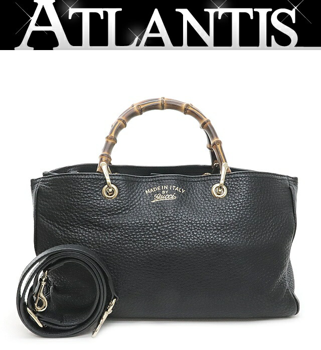 GUCCI 2way ハンドバッグ　かごバッグ　バンブー　パテントレザー　黒 良品】GUCCI (グッチ)バンブー パテントレザー ハンドバッグ