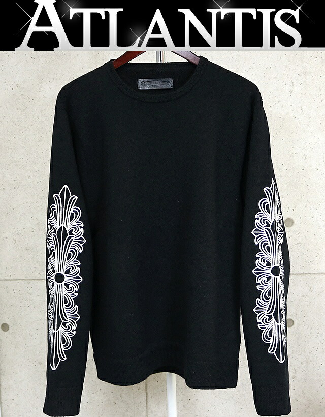 CHROME HEARTS 銀座店 クロムハーツ 新品 フローラルクロス カシミール プルオーバー メンズ SV925 size:L 黒 101405