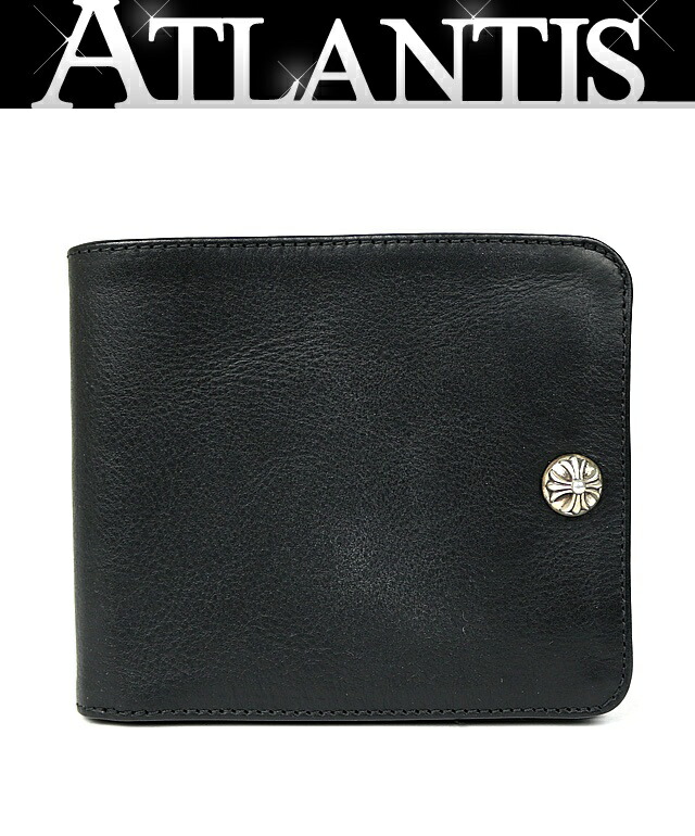【店卸し資産取り計らう大大売り出し！】CHROME HEARTS 新宿店 クロムハーツ 新品 1隙間 ウォレット 二つ折り札入れ 差し交わす名取り草 メンズ なめし革 SV925 黒 30279