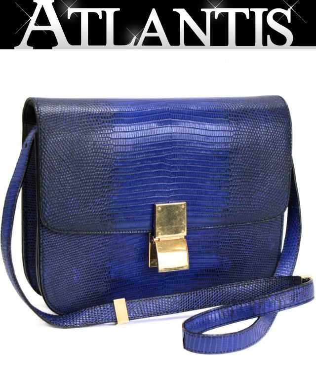 セリーヌ CELINE 古典派音楽ボックス席 ショルダーバッグ 並み並み 蜥蜴 青 G金具 【72938】