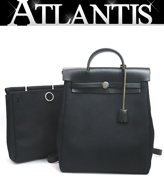 【広尾店】 エルメス HERMES エールバッグアドPM うしろ側容器に並べる ヴァッシュハンター トワルオフィシェ 黒 SV金具 □G目じるし(2003年) 【18372】