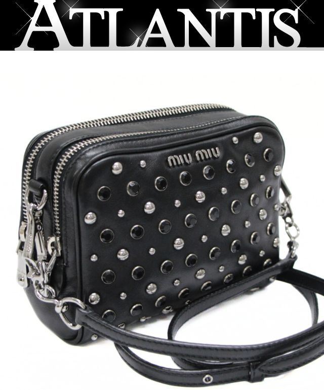 ミュウミュウ miu miu ミニショルダーバッグ スタッズ なめし革 黒 【73256】