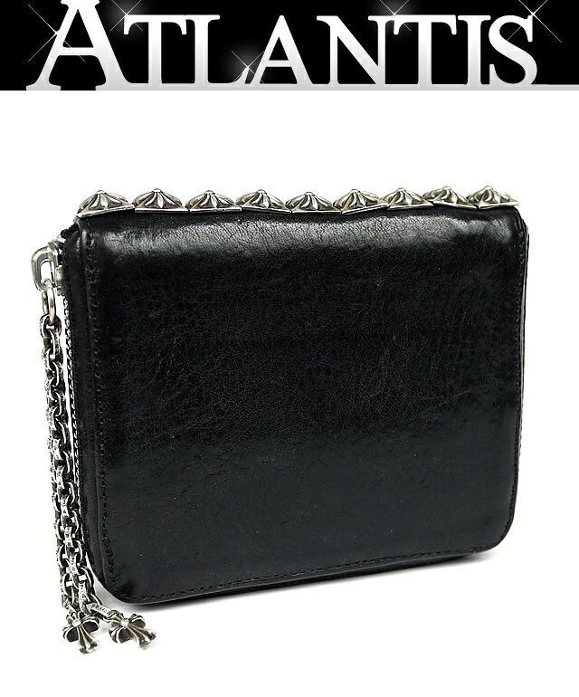 CHROME HEARTS 銀座店 クロムハーツ 3サイドジップ ウォレット 調査報告チェーン店 ベイビーファットクロス メンズ なめし革 SV925 黒 102303
