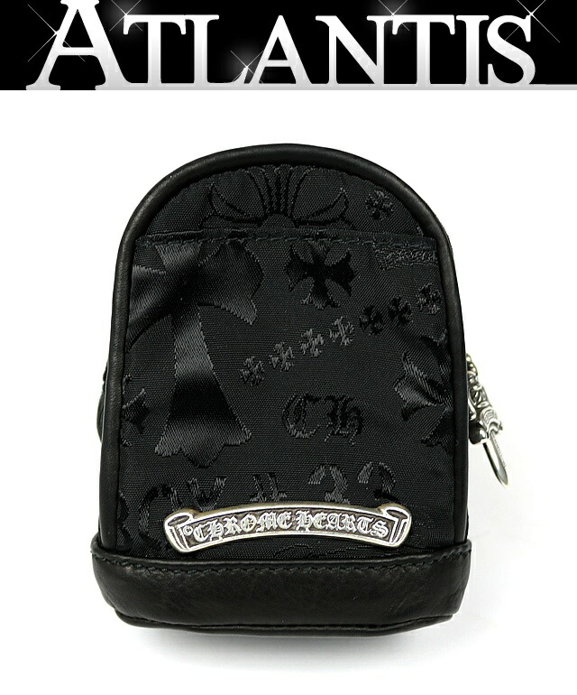 CHROME HEARTS 銀座店 クロムハーツ 美品 総柄 マルチロゴタイプ ミニ 商品目録御徒面子 なめし革 しろがね色 SV925 黒 102395