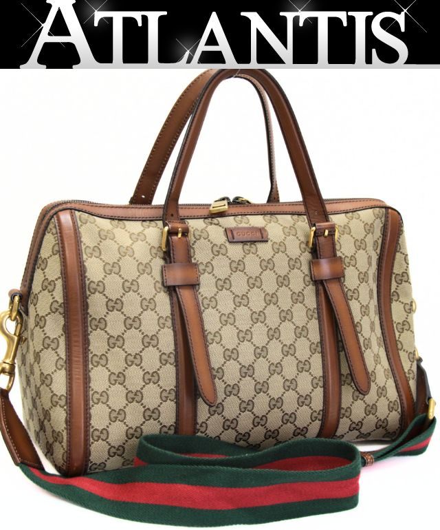 グッチ GUCCI シェリー酒生産ライン 2WAY ボストンバッグ ショルダーバッグ GG帆布 ベージュ×赤銅色 381044 【73884】