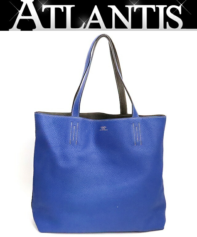 【広尾店】エルメス HERMES ドゥブルセンス トートバッグ トリヨンクレマンス 青碧エレクトリック×黒鉛 □O目じるし(2011年) 【18873】