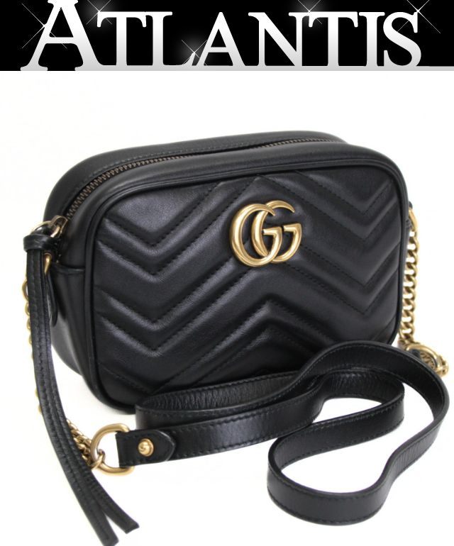 GUCCI グッチ GGマーモント ショルダーバッグ スモール なめし革 黒 634785 【74262】
