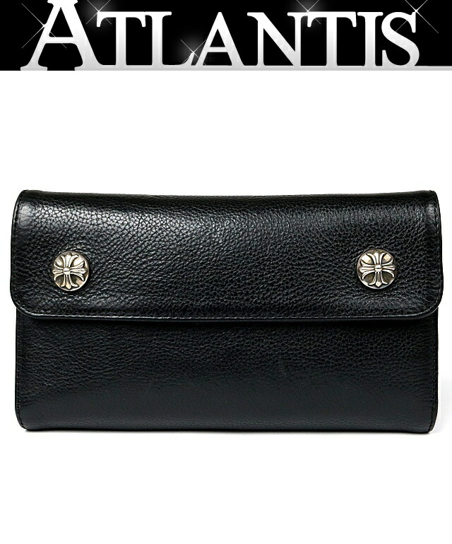 CHROME HEARTS 銀座店 クロムハーツ 仕切り状付き添い人 縮くれる ウォレット はりつけ台名取り草 三つ折り金入れ メンズ なめし革 SV925 黒 102929