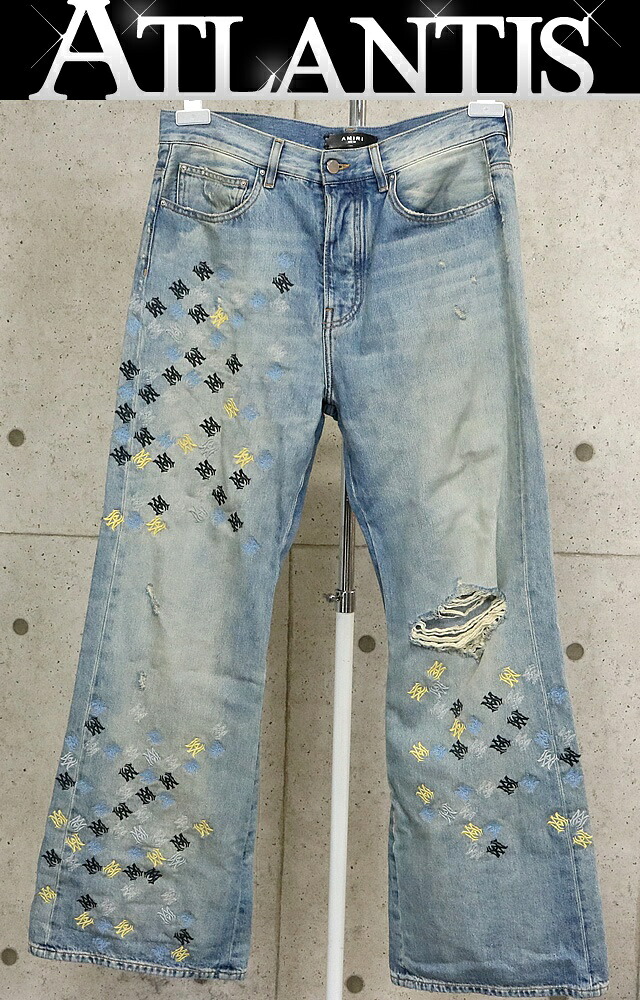 AMIRI 新宿店 アミリ ロゴ刺・墸 フレア ダメージ デニムパンツ メンズ size:32 ブルー系 31493｜アトランティス