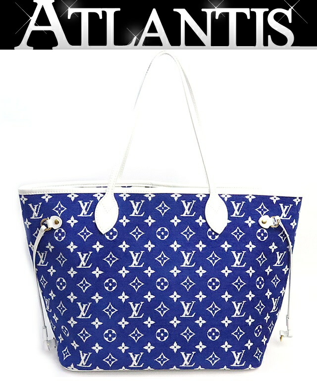 美品 ルイヴィトン Louis Vuitton ネヴァーフルMM ブレフォールマッチ トートバッグ モノグラムジャガード ベルベット ブルー M46620 【74505】