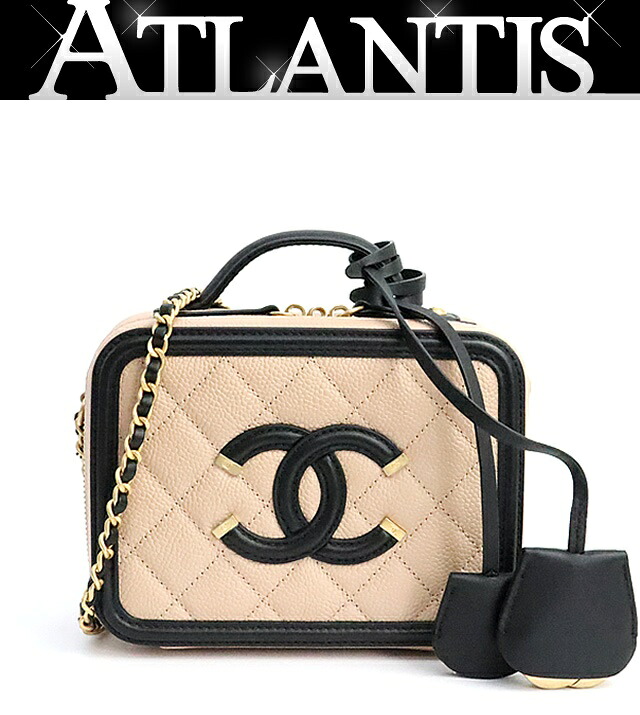 【広尾店】美品 シャネル CHANEL CCフィリグリー バニティ 2WAY御徒面子 ベージュ×黒 ソフトキャビアスキン 27番台 【19041】