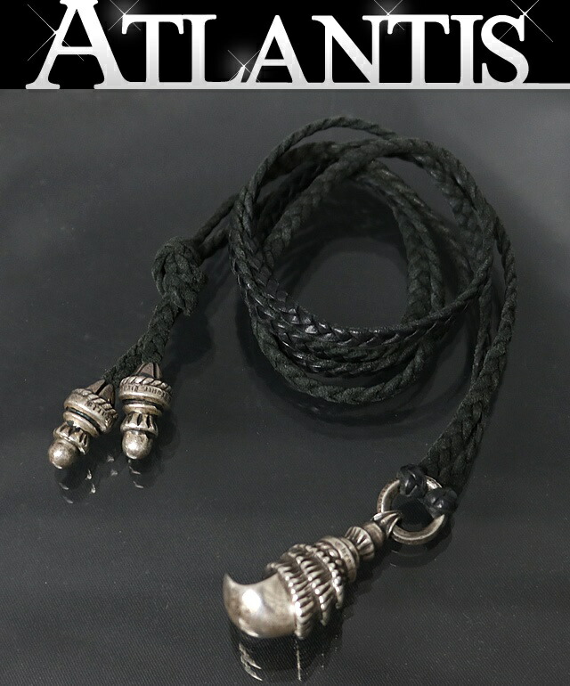 CHROME HEARTS 銀座店 クロムハーツ クロー シャンデリヤ  レザーブレイド 首飾り メンズ しろがね色 SV925 黒 102597
