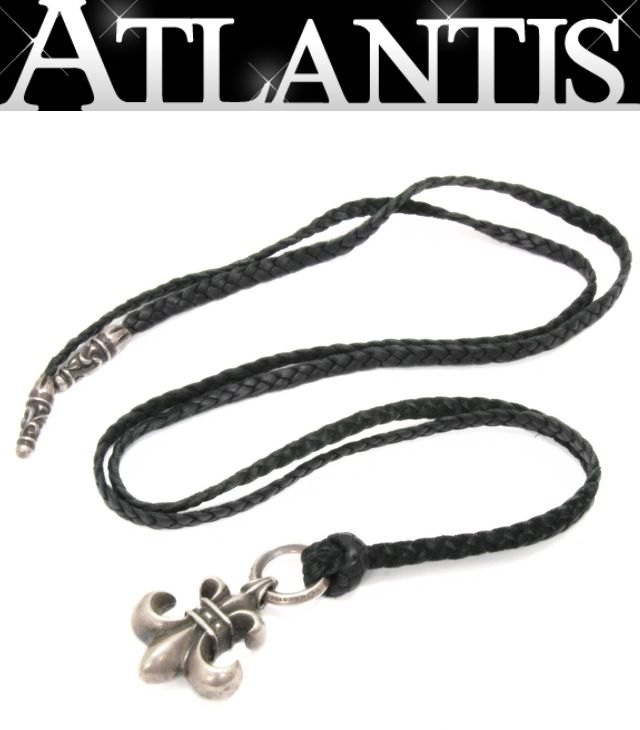 CHROME HEARTS 新宿店 クロムハーツ 年寄りのBS太陽フレア レザーブレイド 首飾り メンズ しろがね色 SV925 黒 30926