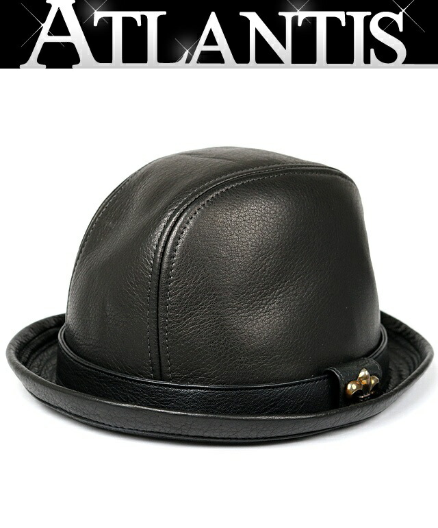 CHROME HEARTS 銀座店 クロムハーツ 美品 ガンスリンガー BS太陽フレア なめし革 フェドラハット メンズ SV925 size:M 黒 103283