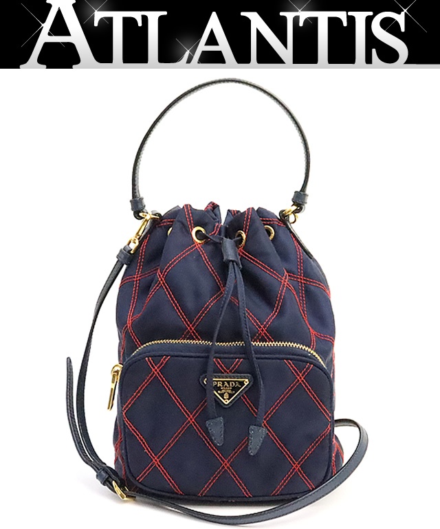 【広尾店】 美品 プラダ PRADA バケットバッグ 2WAYバッグ 三角ロゴ ナイロン ネイビー系 G金具 1BH038 【19046】｜アトランティス