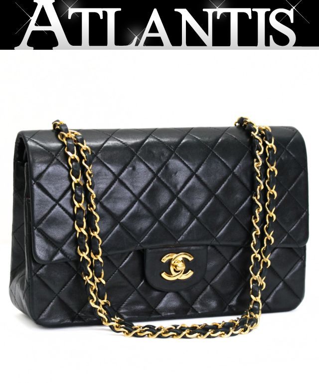 シャネル CHANEL マトラッセ25 ダブルフラップ チェーンショルダーバッグ ラム 黒 G金具 0番台 【74606】｜アトランティス