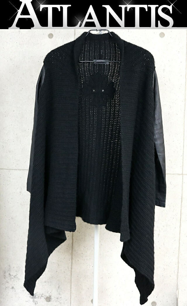 CHROME HEARTS 銀座店 クロムハーツ CHつけ加える継ぎ切れ なめし革うつり変わり カシミール編み物 ロング ジレー メンズ size:S 黒 103268