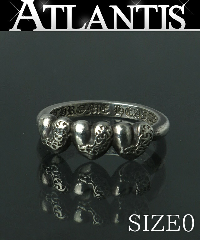 CHROME HEARTS 銀座店 クロムハーツ 砂上の楼閣チュインガム 3ハート型 輪っか 指環 メンズ しろがね色 SV925 約0号 102841