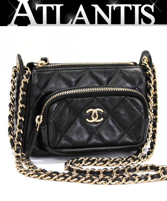 美品 シャネル CHANEL マトラッセ スモール チェーン店ショルダーバッグ 子ヒツジひと肌 黒 G金具 手当たり次第禾穀類 【74652】
