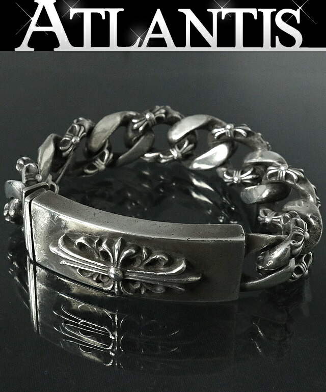 CHROME HEARTS 銀座店 クロムハーツ 年寄りの ファンシー繋がり フローラルクロス IDブレス 11繋がり メンズ しろがね色 SV925 103370