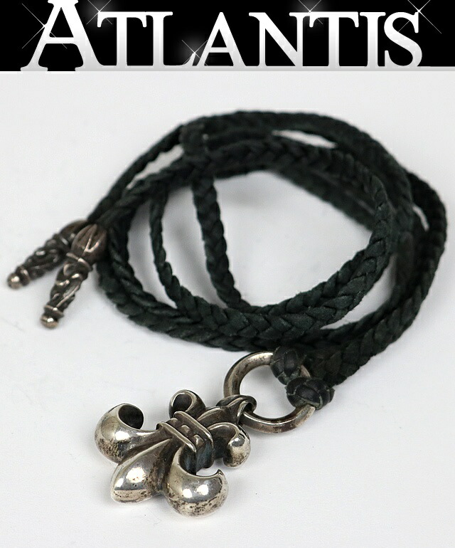 CHROME HEARTS 銀座店 クロムハーツ BS太陽フレア レザーブレイド 首飾り メンズ しろがね色 SV925 黒 102729