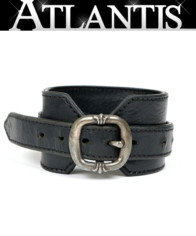 CHROME HEARTS 銀座店 クロムハーツ ダブルR\u0026R なめし革 ブレス メンズ しろがね色 SV925 黒 103206