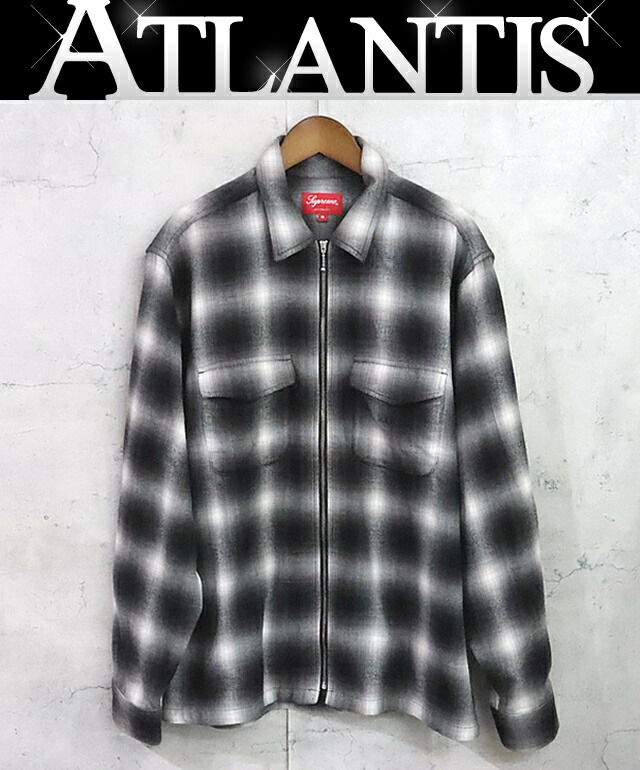 【広尾店】美品シュプリーム Supreme Shadow Plaid Flannnel ジップアップシャツ 22AW 黒×白 size:M 【19182】