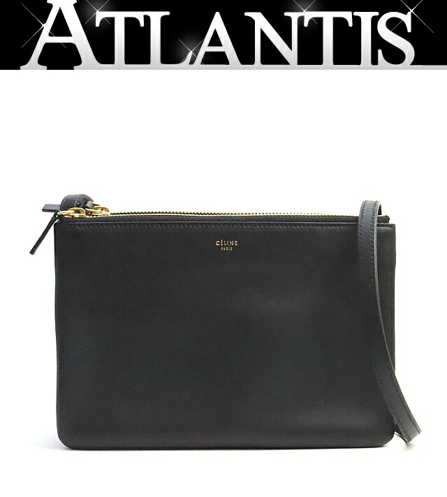 セリーヌ CELINE 3重協奏曲スモール ショルダーバッグ 黒 なめし革 G金具 【74756】