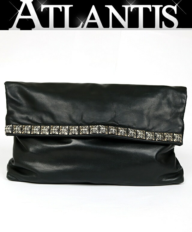 CHROME HEARTS 銀座店 クロムハーツ ピラミッドスタッズ クラッチペダル御徒面子 なめし革 メンズ しろがね色 SV925 黒 102458