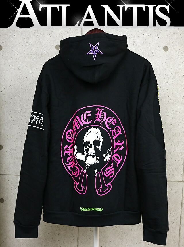 CHROME HEARTS 銀座店 クロムハーツ 新品 オンライン制限事項 FOTI 刷り上げる フーディパーカー 長袖 裏起毛 メンズ size:M 黒 103484