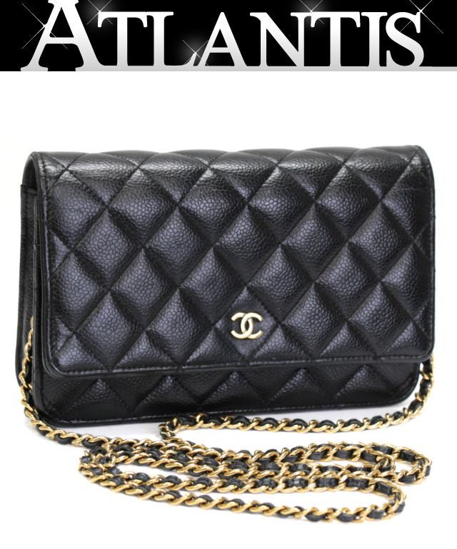 シャネル CHANEL マトラッセ チェーンウォレット キャビア 黒 G金具 禾穀類一皿 【74836】