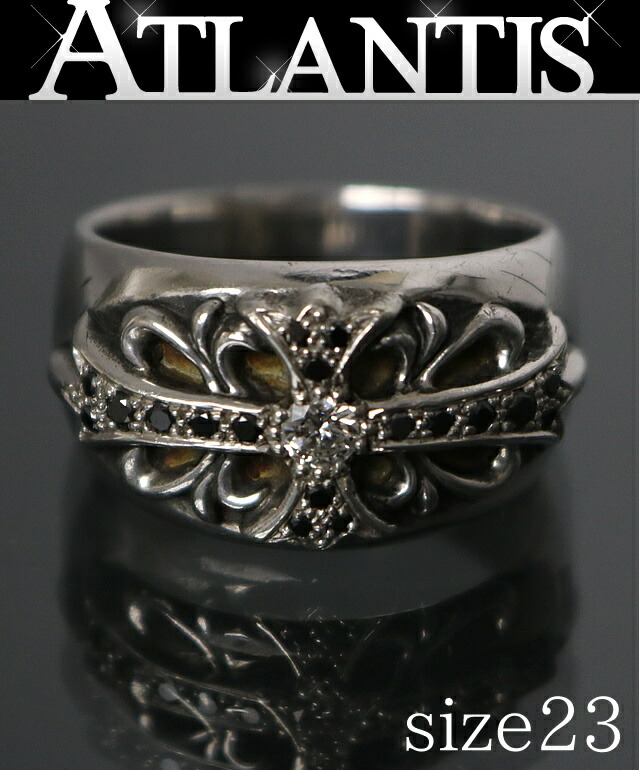 CHROME HEARTS 新宿店 クロムハーツ フローラルクロス 輪っか アフター金剛石 指環 メンズ しろがね色 SV925 約23号 31134