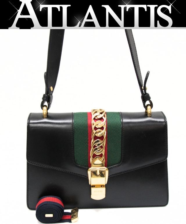 グッチ GUCCI シルヴィ 2WAY御徒面子 シェリー酒伝達ルート ショルダーバッグ なめし革 黒 421882 【74791】