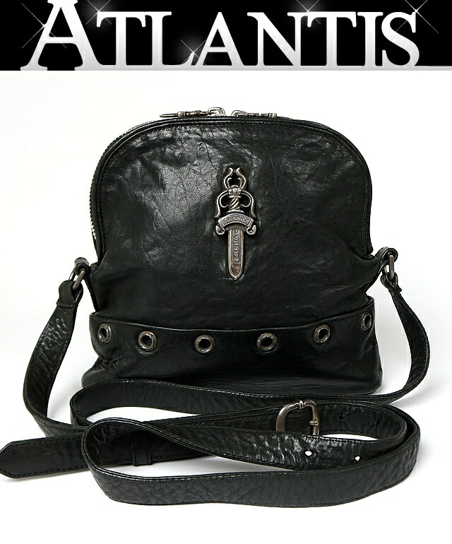 CHROME HEARTS 銀座店 クロムハーツ ラージダガー はと目 なめし革 ショルダーバッグ メンズ なめし革 SV925 黒 102396