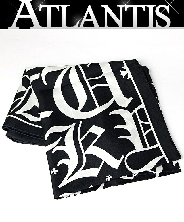CHROME HEARTS 銀座店 新品 クロムハーツ CH足し加える オールドイングリッシュロゴ 絹地 えり巻き 黒/白 103442