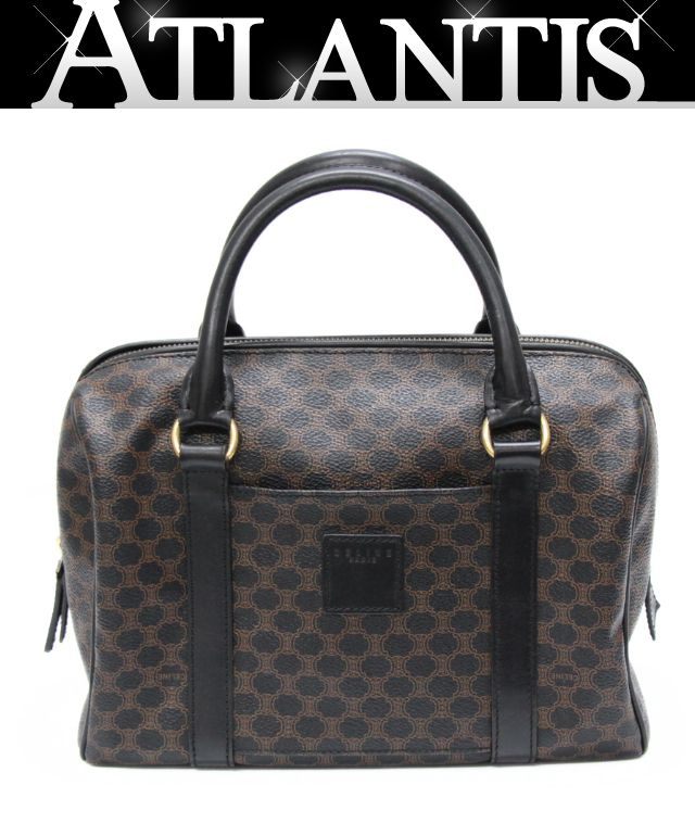 CELINE セリーヌ ヴィンテージ マカダム ボストンバッグ PVC&times;レザー 黒 【74694】｜アトランティス