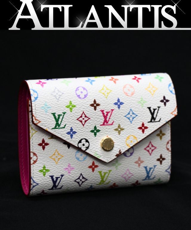 未当て嵌める ルイヴィトン Louis Vuitton LV×TM 村上隆 ポルトフォイユ・ヴィクトリーヌ 三つ折り金入れ モノグラムマルチ色つや 白 M28387 【74918】