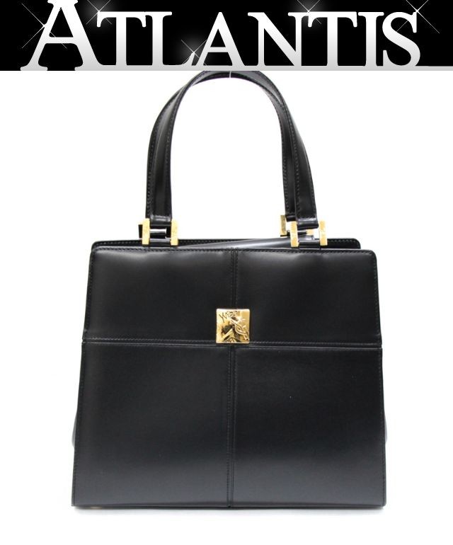 YVES SAINT LAURENT イヴサンローラン ヴィンテージ ロゴタイプ一皿 ハンドバック なめし革 黒 【74809】