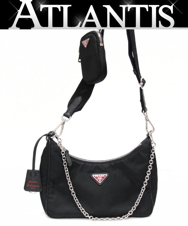PRADA プラダ 赤いこと三角ロゴタイプ Re-Edition ショルダーバッグ ナイロン 黒 【74804】