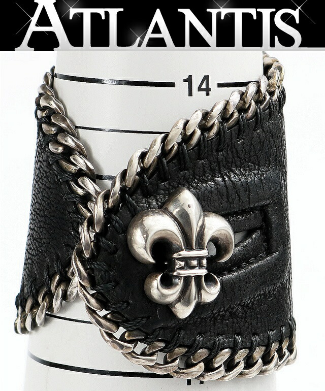 CHROME HEARTS 新宿店 クロムハーツ BS太陽フレア なめし革 チェーン店 ブレス メンズ しろがね色 SV925 31280