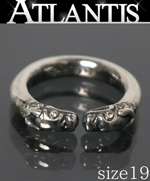 CHROME HEARTS 新宿店 クロムハーツ ダブルドッグ パヴェダイヤ 輪っか 指環 メンズ しろがね色 SV925 約19号 31360