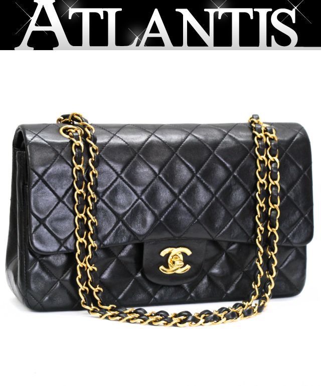 シャネル CHANEL マトラッセ25 ダブルフラップ チェーンショルダーバッグ ラム 黒 G金具 4番台 【75012】｜アトランティス